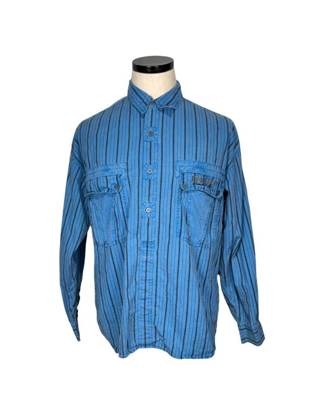 Bugle Boy Mens Blue Striped Button-Up Long Sleeve Shirt Size Large 90s Vintage
